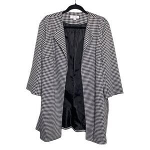 Nine West Open Front Houndstooth Lapel Blazer Jacket Black White Womens Large‎